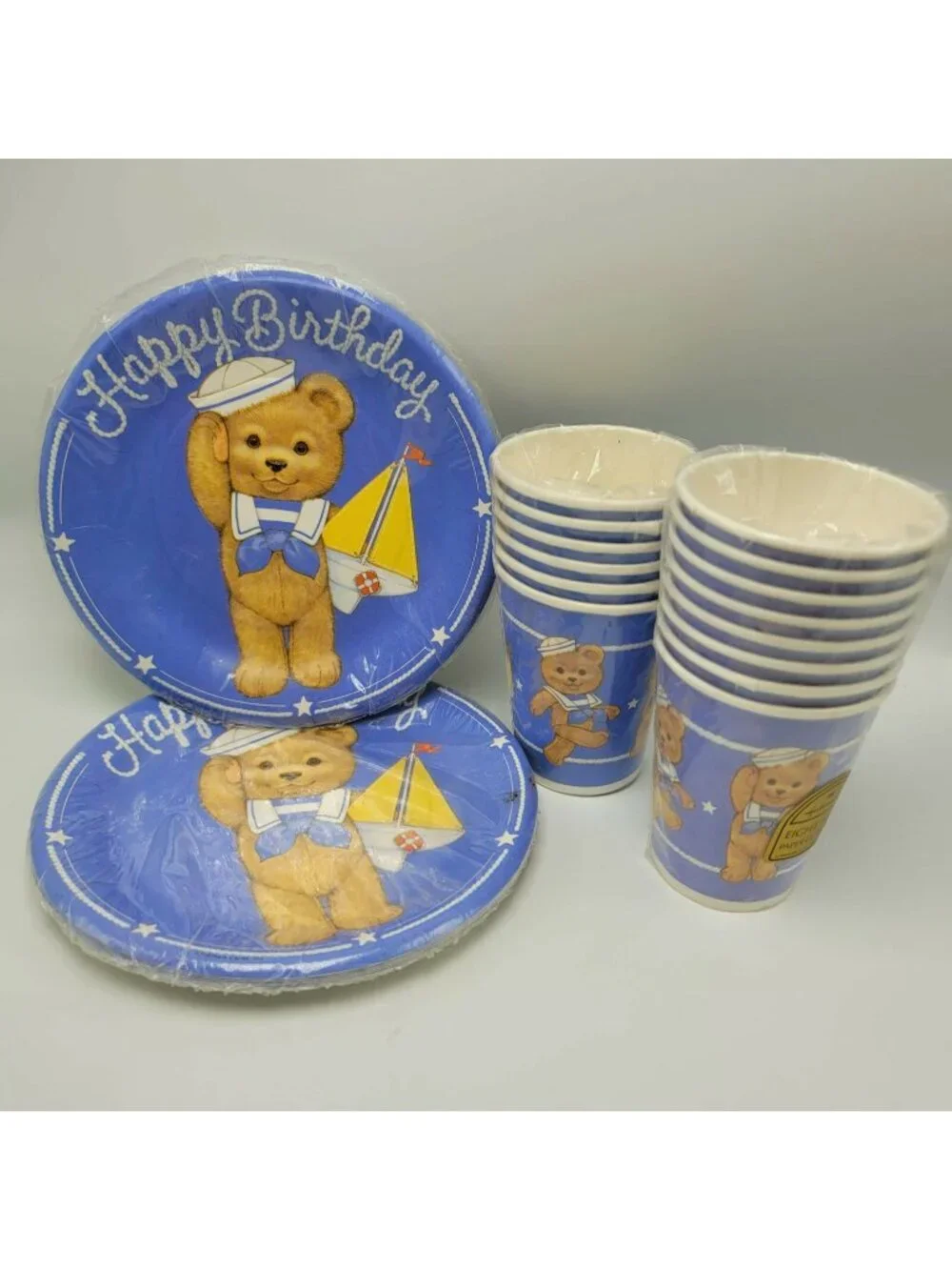 Teddy Bear Navy Sailor Party Cups Plates Happy Birthday Blue Boy Hallmark Set 16